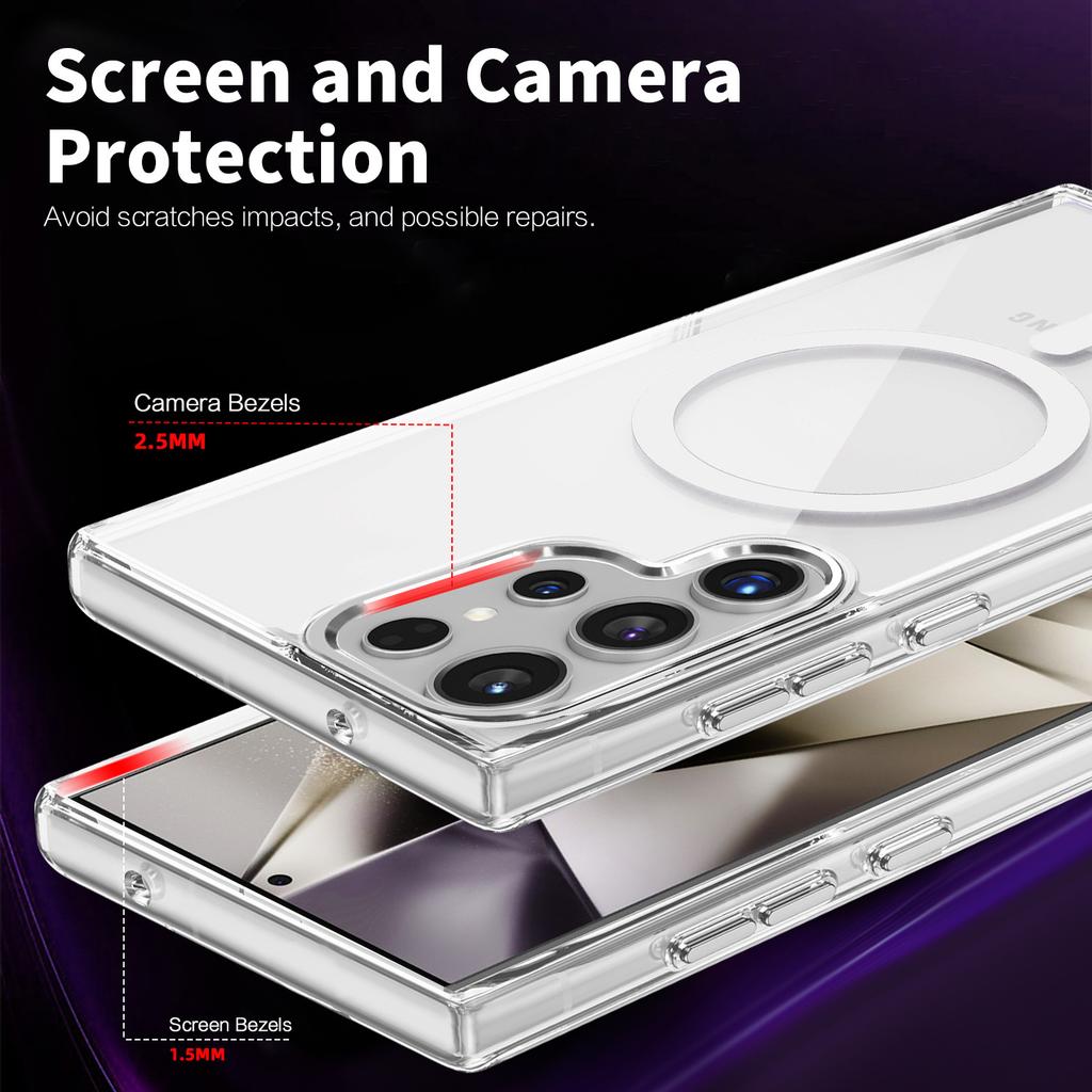 The Samsung S25Ultra Ice Color Transparent Magnetic Charging Phone Case Is Compatible with The S24FE Shockproof A16 Foreign Trade Protective Case