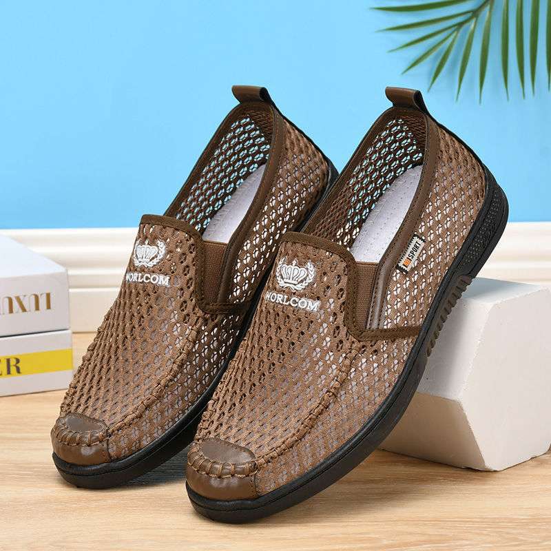 Summer mesh shoes men's breathable hollow thin mesh shoes soft sole non-slip and wear-resistant one-pedal casual shoes men's sandals