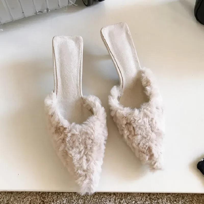 Fashion Women High Heels Shoes Suede Slippers 2025 New Trend Spring Fashion Party Sexy Pumps Casual Ladies Stilettos Sandals Fur Mujer