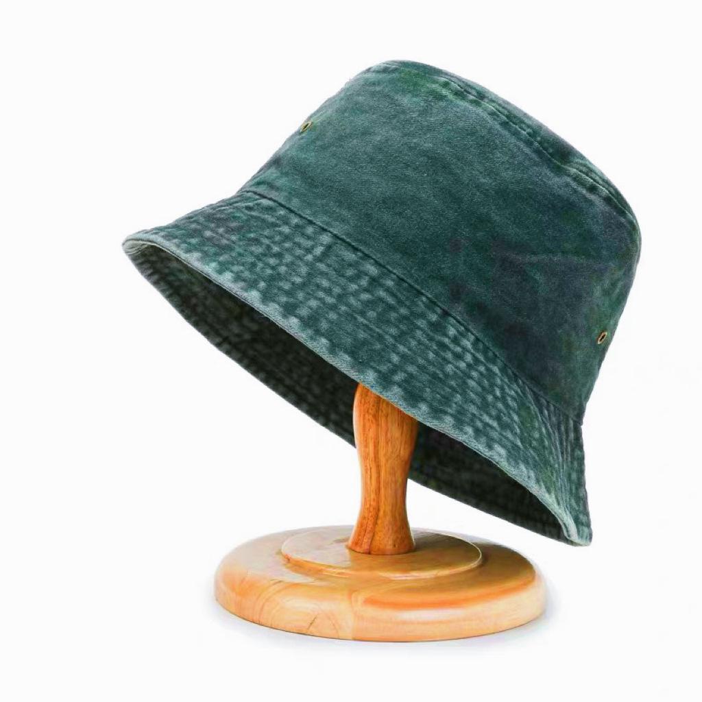 Hong Kong Retro Washed Denim Bucket Hat - Fashionable, Distressed, Versatile, Breathable Sun Hat for a Slim Face Look.