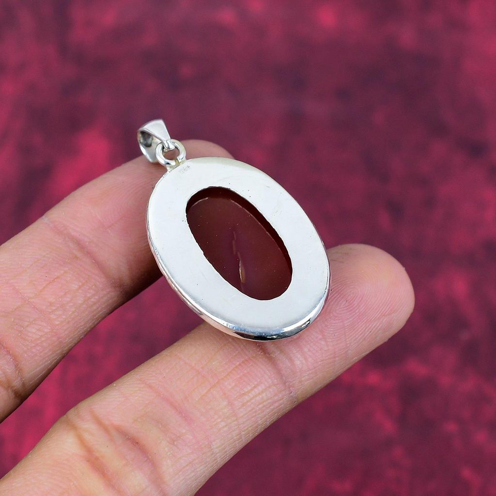 Karnelian 925 Massivt Sterlingsilver Hänge, Handgjort Ädelstenshänge Smycken, Gåvor Till Fru Helt Nytt Hänge