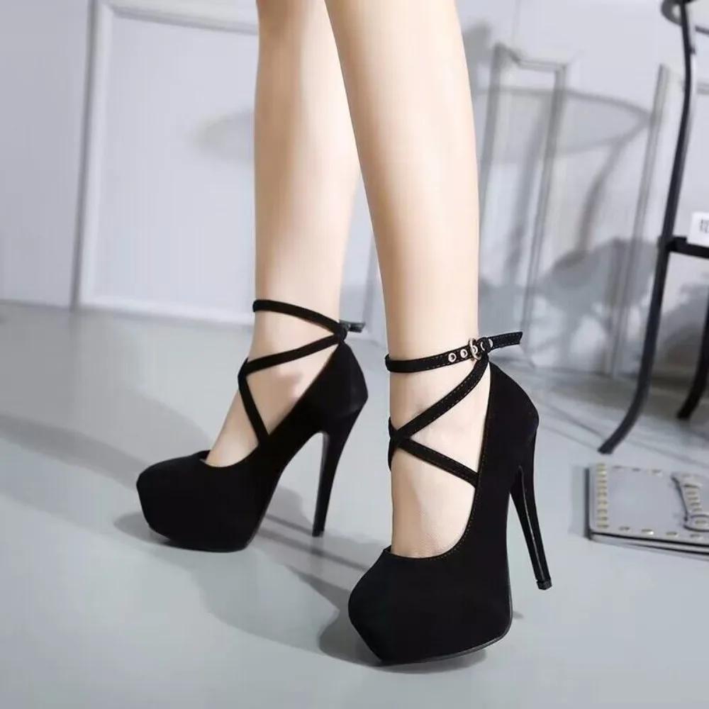 High Heels Women New Round Toe Platform Women's Pumps Buckle Strap Sexy Stiletto High Women Shoes Zapatos De Mujer