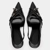 Luxuriöse Damen-Sommersandalen Elegante Schwarze Spitz zulaufende High Heels Büro-Damenschuhe Kreuzschnallenriemen Modisches Schuhwerk
