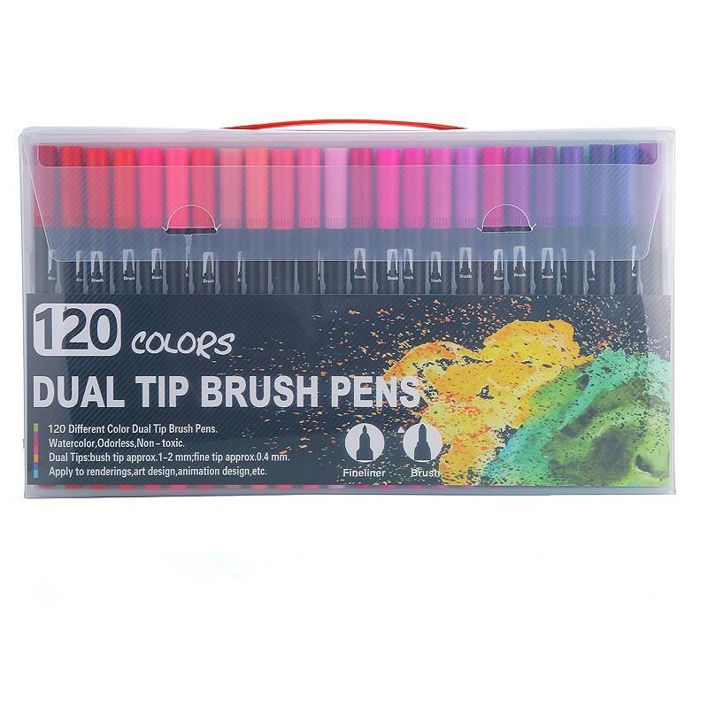 168 Color Double-Ended Watercolor Fineliner Pens Set - Soft Tip, Washable, Art Drawing Tools