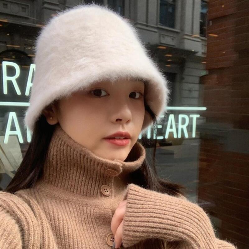 Women s Angora Bucket Hat Fur Bucket Hat black