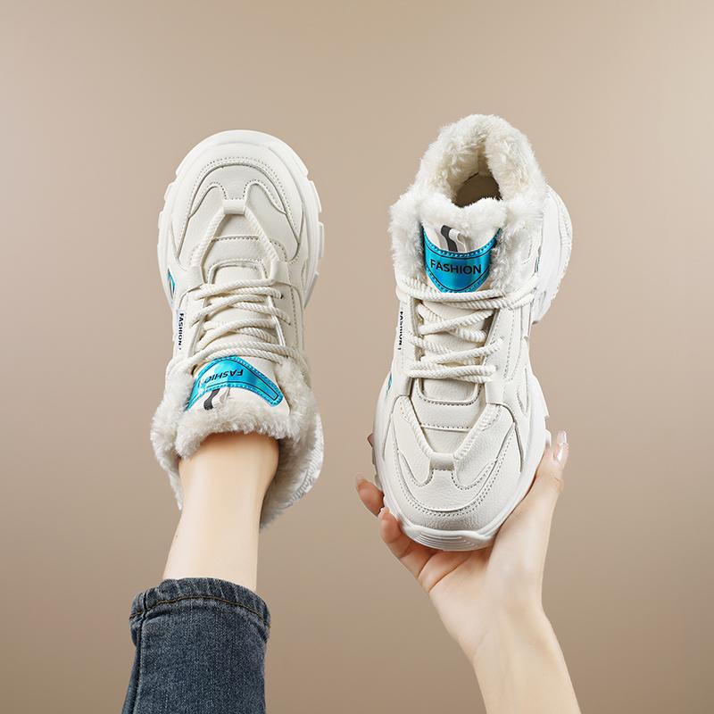 TUINANLE Teplé zimní tenisky dámské kožešinové bavlněné boty ležérní sportovní skateboardové trenéry plyšové pohodlné sněhule