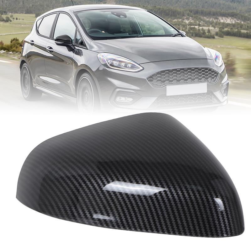 Glossy Black/Carbon Fiber Style Side Rearview Mirror Cover For Ford Fiesta Mk8 2018      2024 Mirror Cap