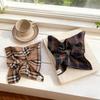 British College Plaid Hair Tie Scarf - Versatile Buttoned Square Fabric for Low Ponytail