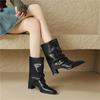 High Boots for Women High Heels Square Toe Suede Knee High Designer Shoes 2025 Fashion Winter Pumps Chunky Chelsea