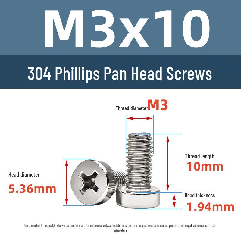 Yigu 304 Stainless Steel Phillips Round Head Machine Screws M2.5-M5