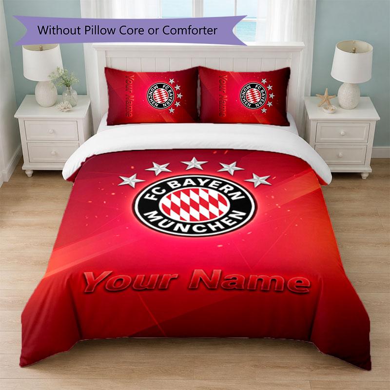 Set Biancheria da Letto Personalizzato Bayern Monaco con Nome Testo 1 Copripiumino+2 Federe Logo Calcio Regalo Personalizzato per Occasioni Speciali Decorazione Camera da Letto