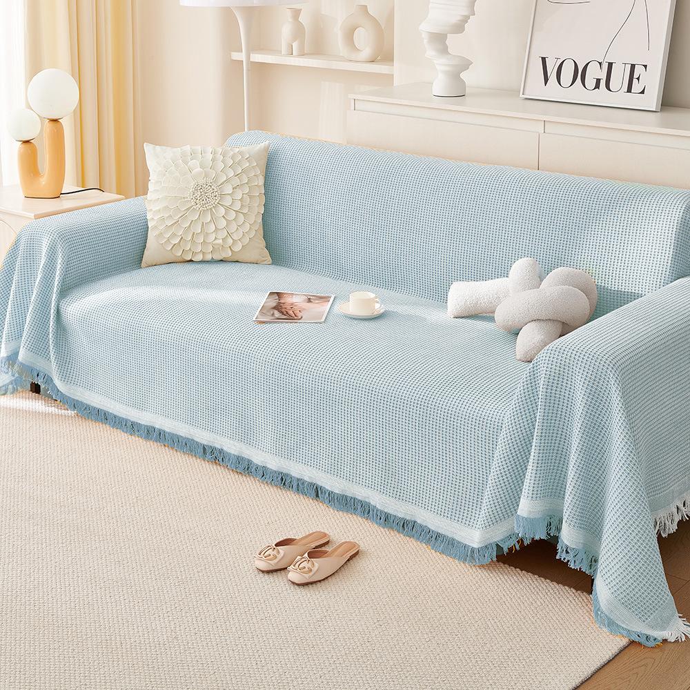 Ins Minimalist Soft Cotton Yarn T-Grid Sofa Throw One-Piece Sofa Mat Machine Washable All-Season Full Coverage Universal Sofa Cover Versatile