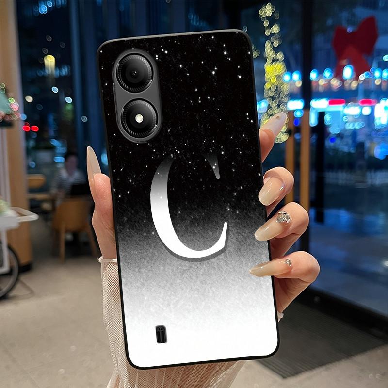 Exclusive Initial Letter With Flower Phone Case For ZTE Blade A33s Soft Silicone Black Case ZTE Blade A33s Anti-scratch Casing
