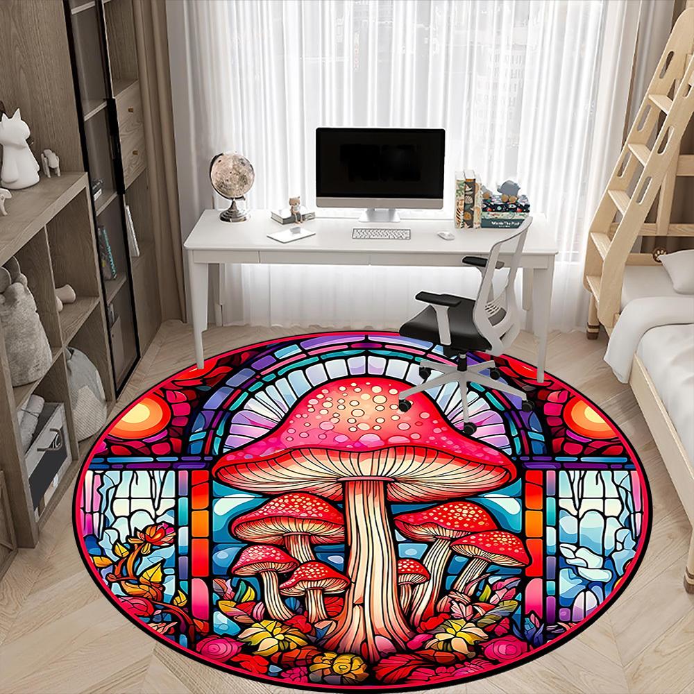 1pc Mushroom Window Office Round Area Rug, Indoor Mat Suitable ForOffice, Under Office Chairs Bedroom Living Room Home Decor, Room Deco D059