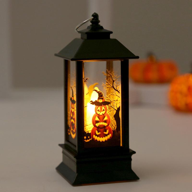 Halloween Led Candle Lantern Vintage Witch Castle Pumpkin Ghost Pagoda Wind Lantern Hanging Indoor Outdoor Party Decor Supplies