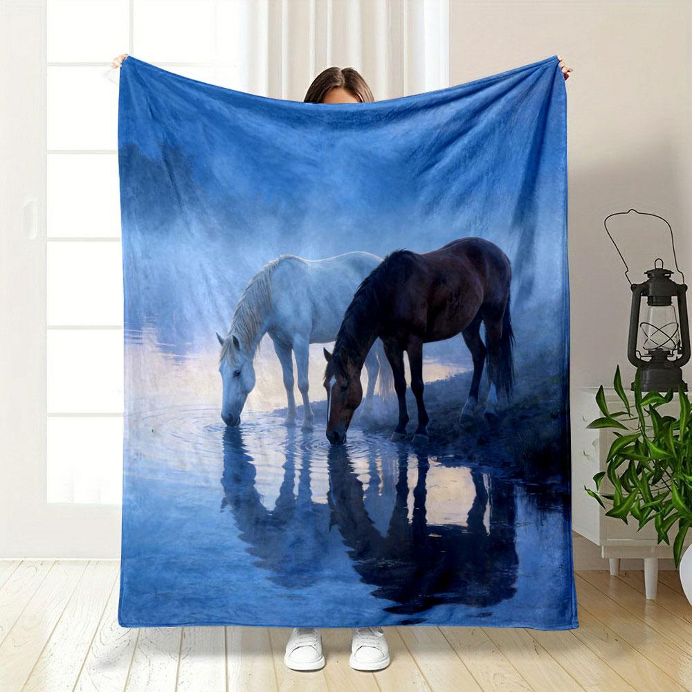Multi-Size The Romance of Two Horses Print Blanket Flannel Soft Comfort Home Travel Blanket Kids Warm Blanket Picnic