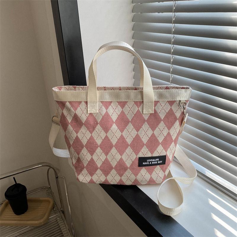 Stylish Large Capacity Plaid Canvas Handbag 2023 Trendy Urban Simple Shoulder Bag For Women