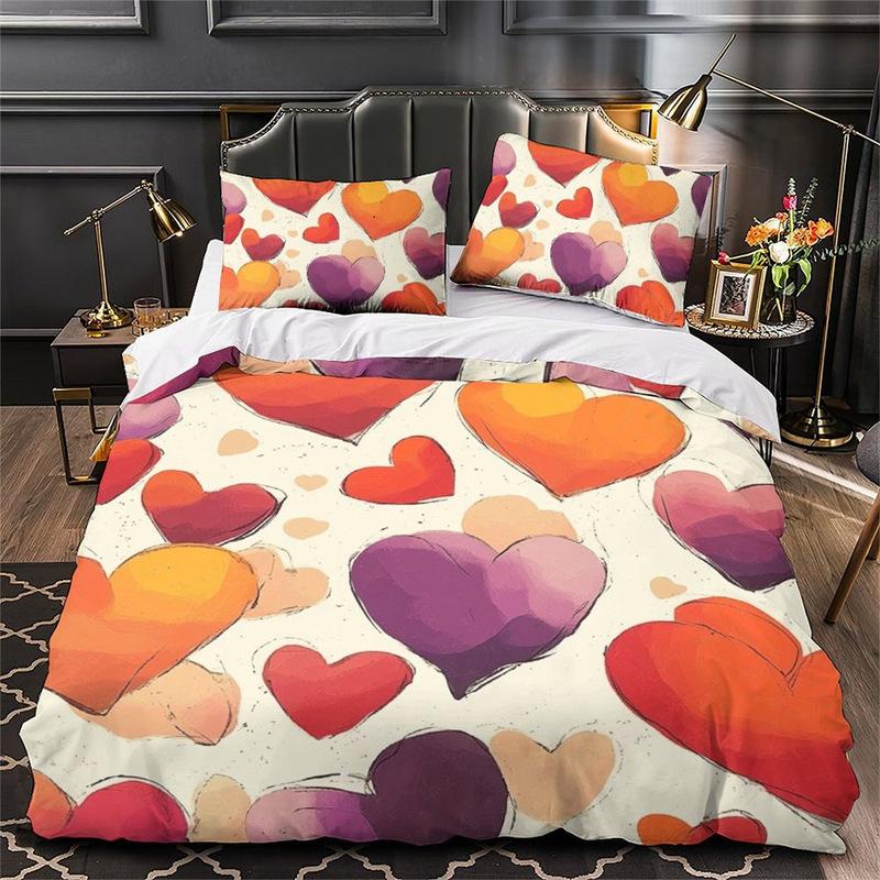 3D Digital Printing Love Series Polyester Bedding Two Or Three-Piece Set