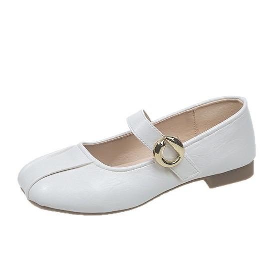 2025 New One-word French Retro Versatile Soft Sole Square Head Commuter Shoes Mary Jane Shoes Light Mouth Small Leather Shoes