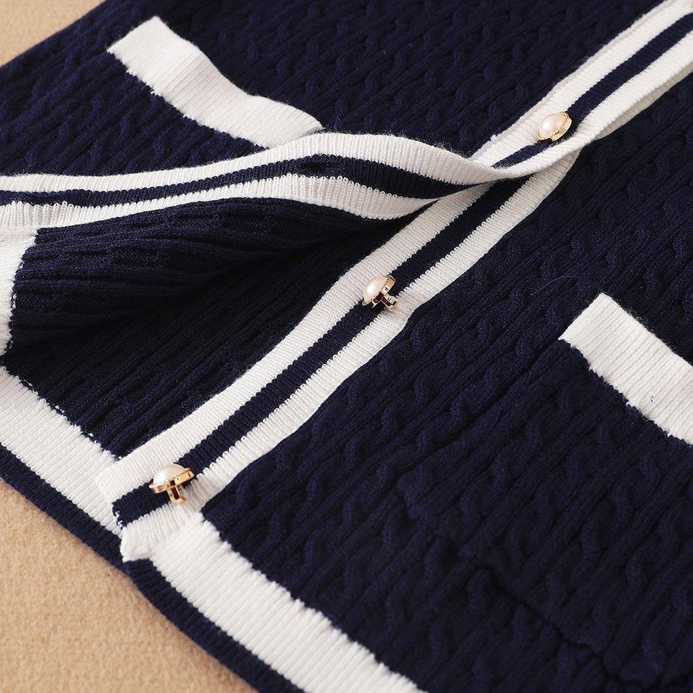 Cardigan Tricotat pentru Fete Pulover în Culoare Contrastantă Decorat cu Fundiță Dulce Haine Copii Toamnă Iarnă Nou 2025