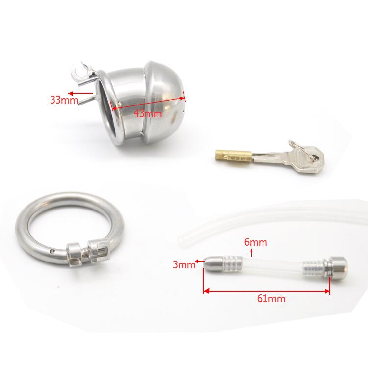 Ultra-Kurzer Männer-Chastity-Käfig aus Edelstahl mit Harnröhren-Stab und Penisring - CB6000SM Erotisches Schloss