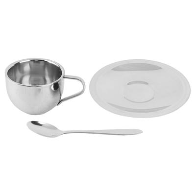 Anti?Scald Stainless Steel Coffee Cup Mugs Cups with Spoon Saucer Set Tableware