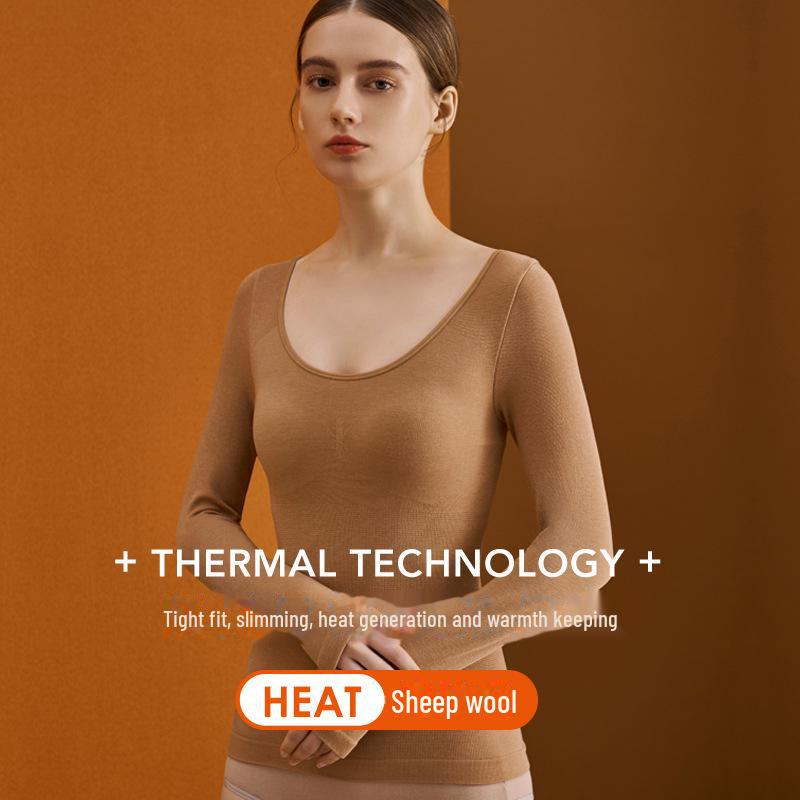

Women s Slimming Thermal Wool Top - Thin Round Neck Autumn Undergarment One size [80-130] трава зеленый