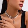 Retro Multi-layer Imitation Pearl Handmade Choker Necklace, Cold Personality Rivet Pendant Item Jewelry