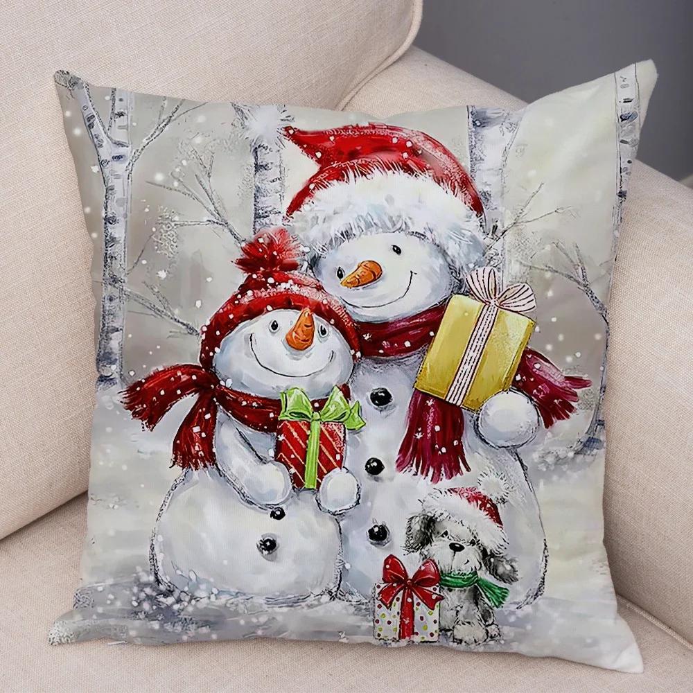 Frohe Weihnachten Kissenbezug Doppelseitiger Druck Deko Niedlicher Cartoon Schneemann Kissenbezug Plüsch Weihnachtsmann Kissenbezug für Sofa Zuhause Auto