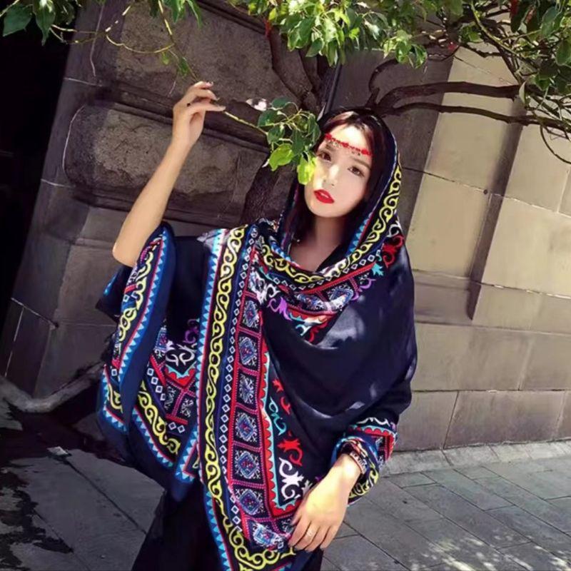 Шарф женский зимние теплые шарфы винтажный богемный этнический стиль шаль накидка пляжное — фото 16