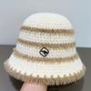 Plush Knitted Striped Bucket Hat Women's Autumn and Winter Wool Bucket Hat