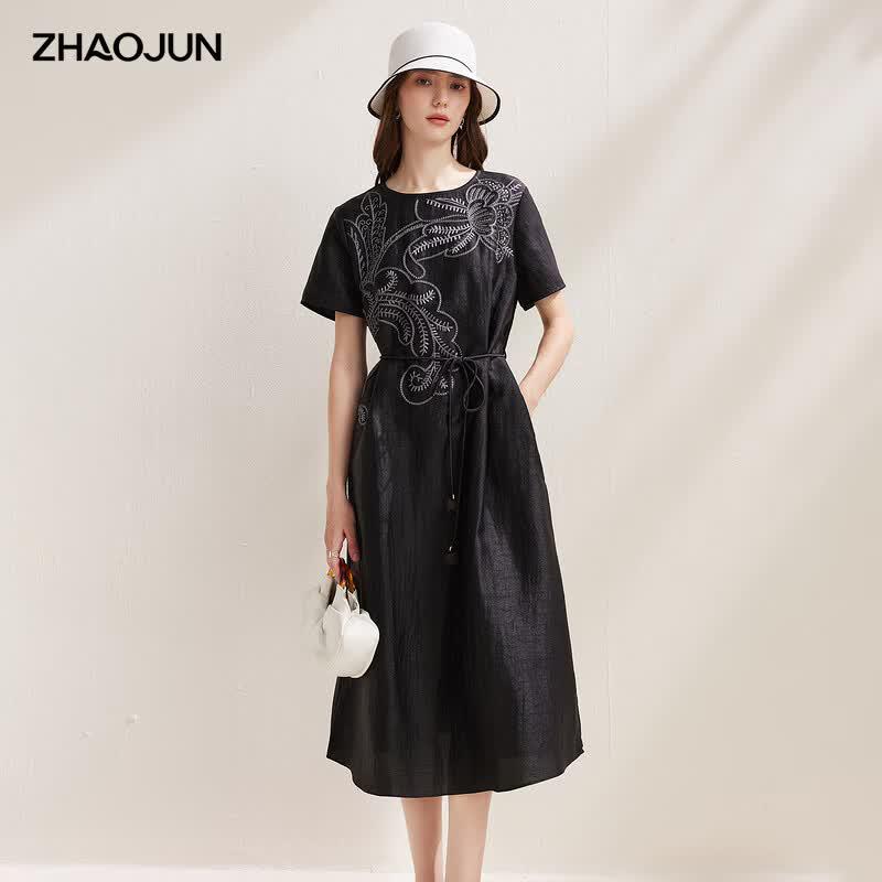Zhaojun 2026 Spring/Summer Heavy Embroidered Mulberry Silk Dress M
