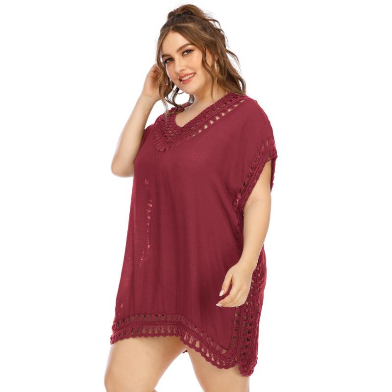 Oversized Women's Handmade Patchwork V-neck Solid Color Beach Dress Cover Up Dresses