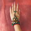 Bohemian Retro Woven Bracelet, Ethnic Turquoise Glazed Bell Bracelet, Integrated Ring.