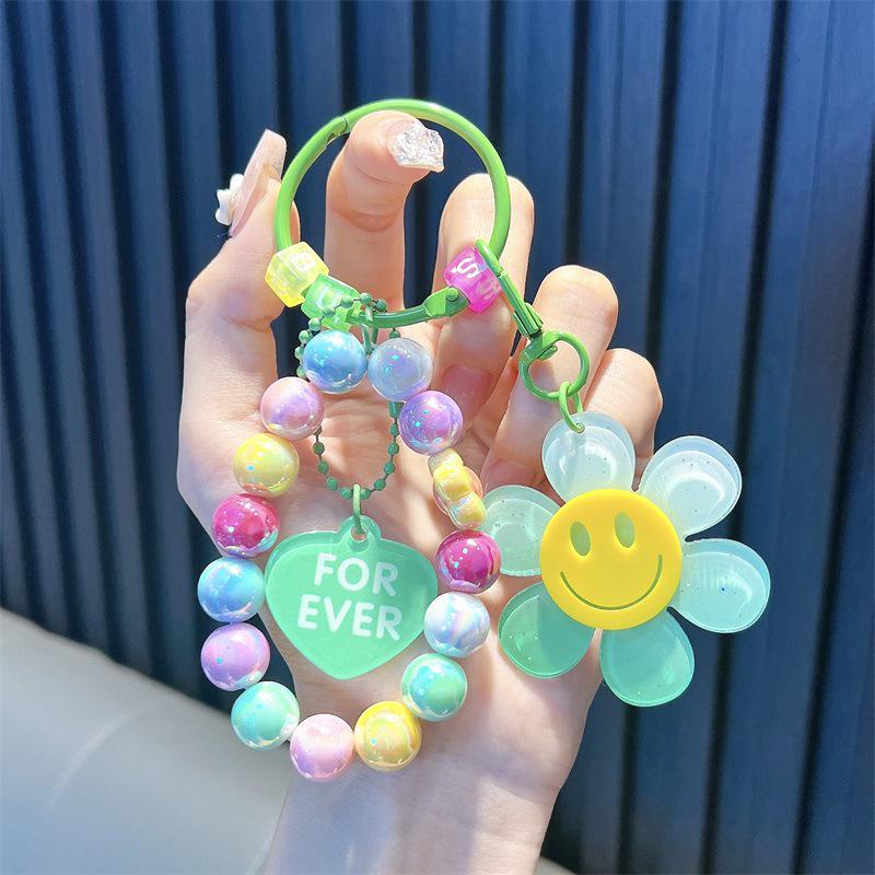 Gradient Sunflower Beaded Keychain Bracelet - Women's Handbag Charm & Key Ring Gift