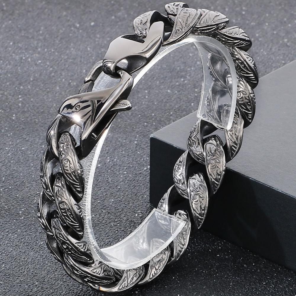 Cool 18MM Width Curb Cuban Link Chain Bracelet for Man Solid Stainless Steel Men's Bracelets Vintage Jewelry Accessories 5 Color