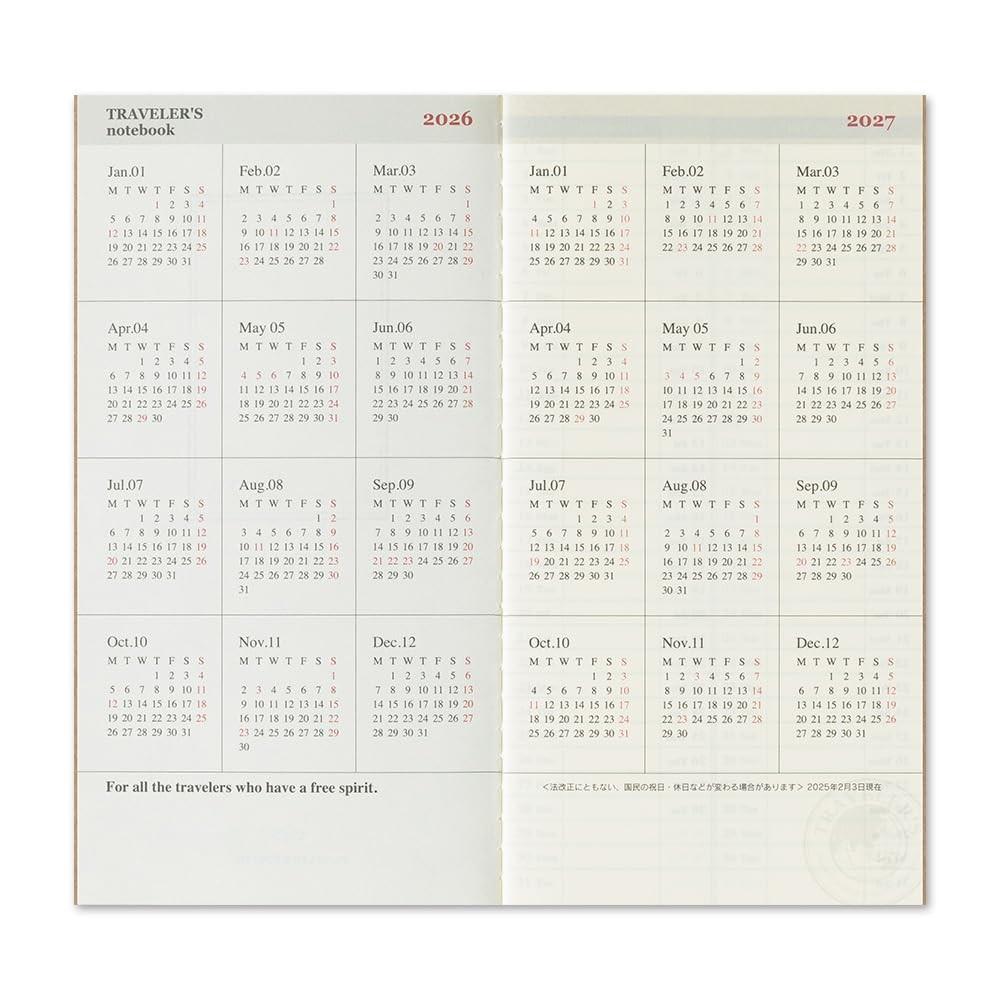 Travelers Notebook Planner Refill 2026 A5 Slim Vertical January Start