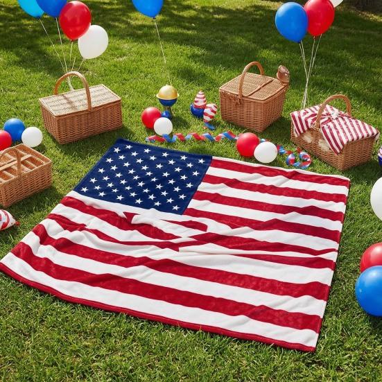 American Flag Flannel Plush Throw Stars And Blanket Soft Patriotic Blanket USA Stripes
