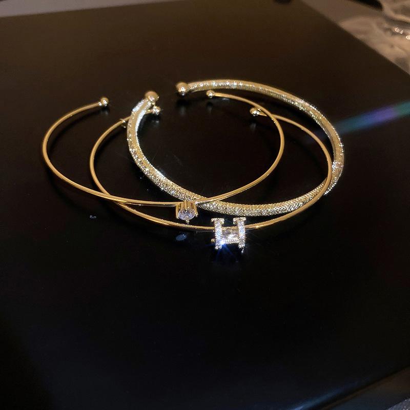 Gold Plated Zircon Titanium Steel Korean Minimalist Bangle | Versatile High-End Bracelet for Women