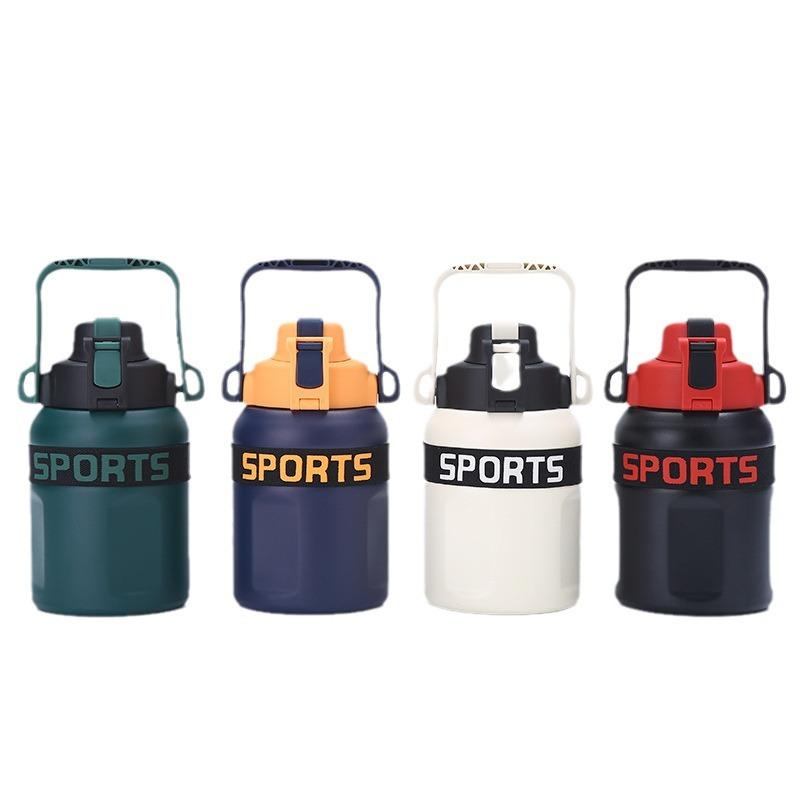 Large Capacity Fashion Outdoor Sports Kettle Stainless Steel Thermos Cup Portable Spring Cover Double Drinking Cup