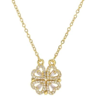 Necklace - Retro - Four-leaf Clover - Magnetic - Folding - Golden
