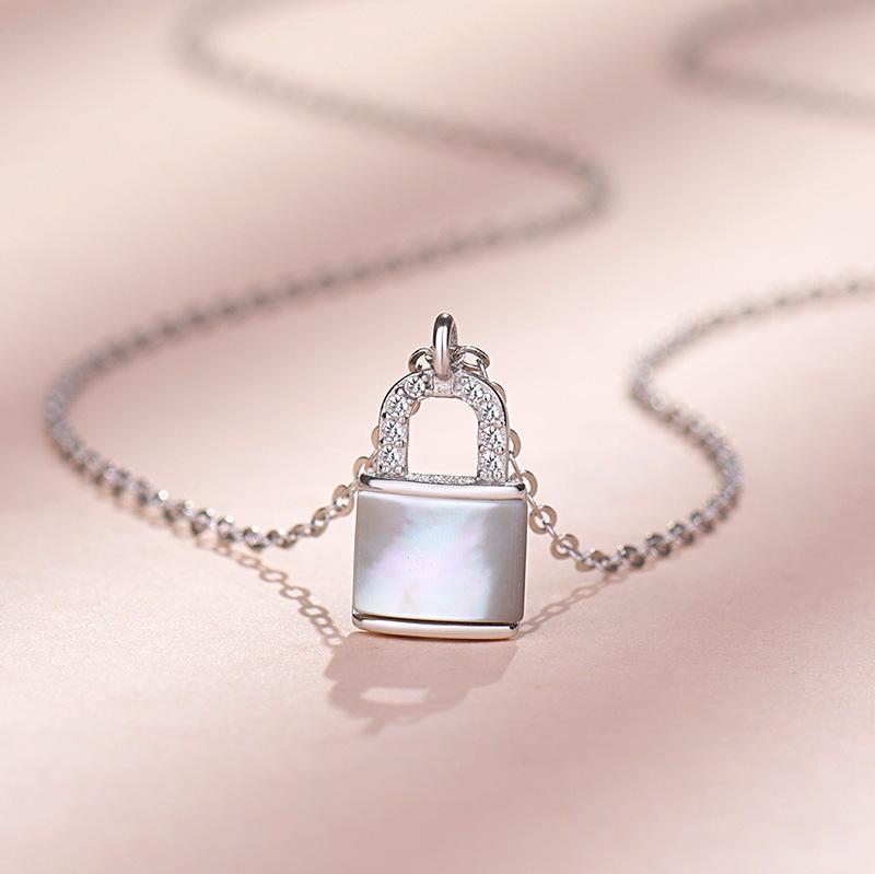 S925 Sterling Silver Shell Lock Necklace Women's Original Design Korean Fashion Instagram Style Daily Life Luxury Cross Chain