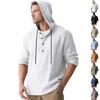 New Men's Linen Long-Sleeved Hooded Top Spring/Summer Solid Colour Casual Oversized Hooded Shirt