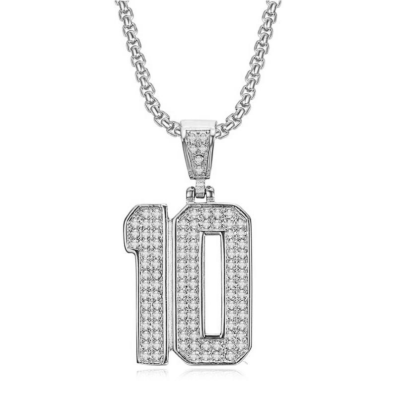 

Hip Hop Iced Out Bling Football 10 Pendant Statement Male Gold Color Stainless Steel Sports Necklace for Women Men Jewelry 60cm