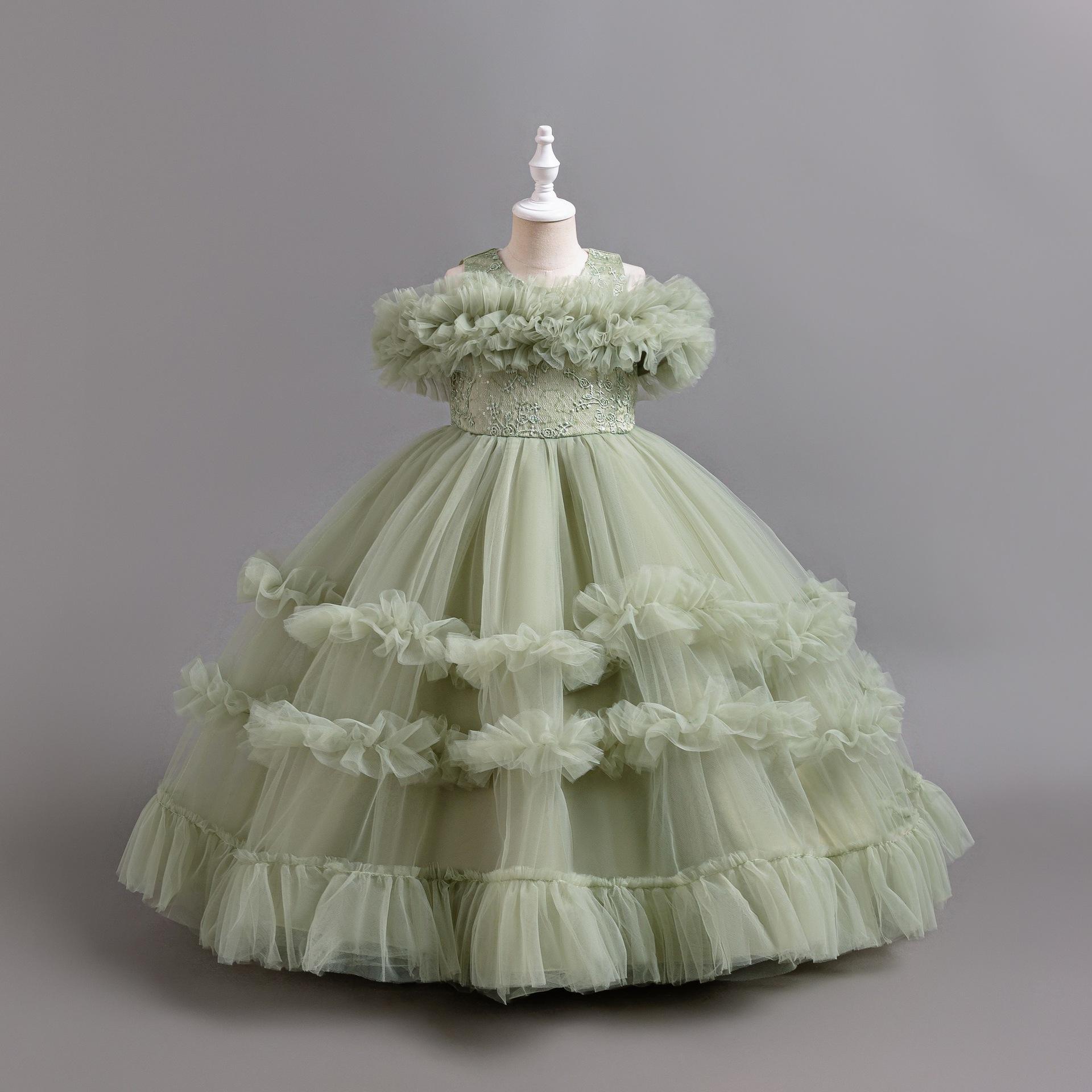 

Элегантное платье для девочек, свадебное платье с цветочным принтом, длинная вышитая юбка-панто, платье для девочек на фортепиано 110cm зелёный