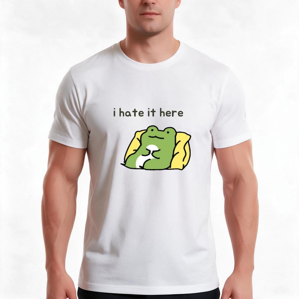 I Hate It Here Frog TShirt Summer Casual Cotton Tee Oversized Streetwear Tops Vintage Graphic Print Loose Fit Short Sleeve