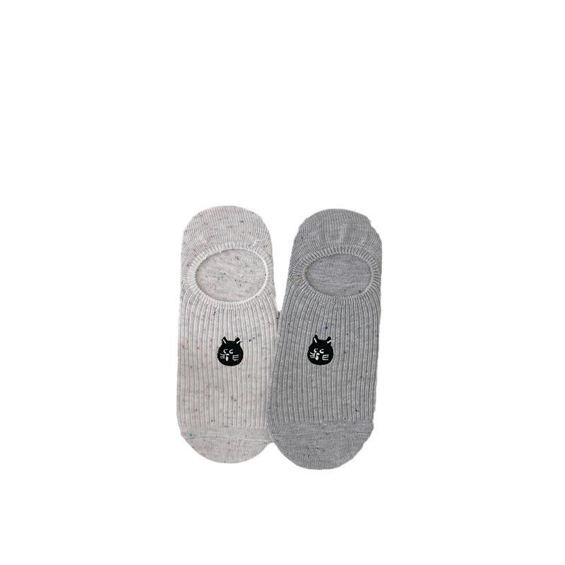 Cartoon Cute Cat-embroidered Boat Socks for Women, Summer Thin, Anti-slip, Non-dropping and Invisible Cotton Socks, Shallow Socks
