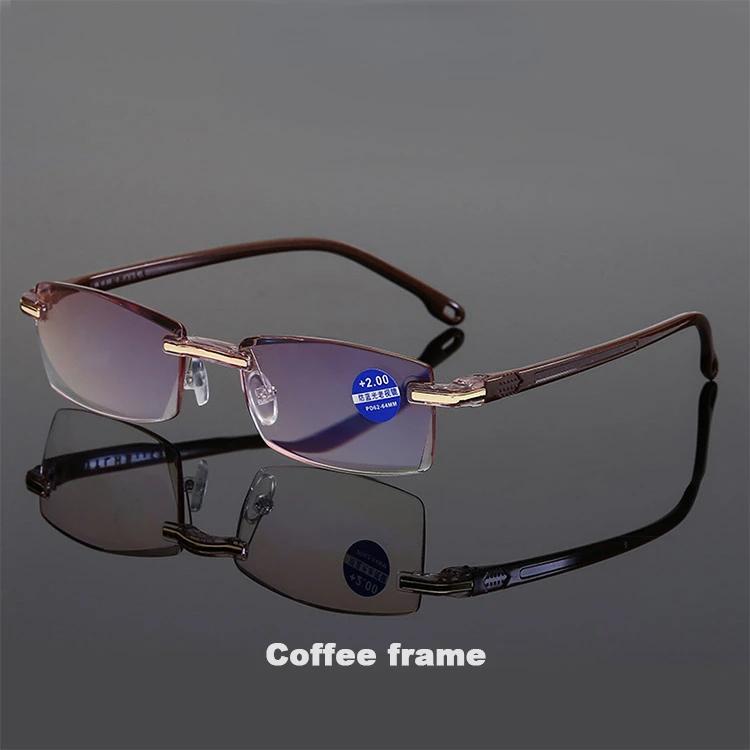 

Мужские квадратные очки для чтения Бизнес HD линзы Безободковые очки Женские модные очки для пресбиопии по рецепту от +1.0 до +4.0 4.0