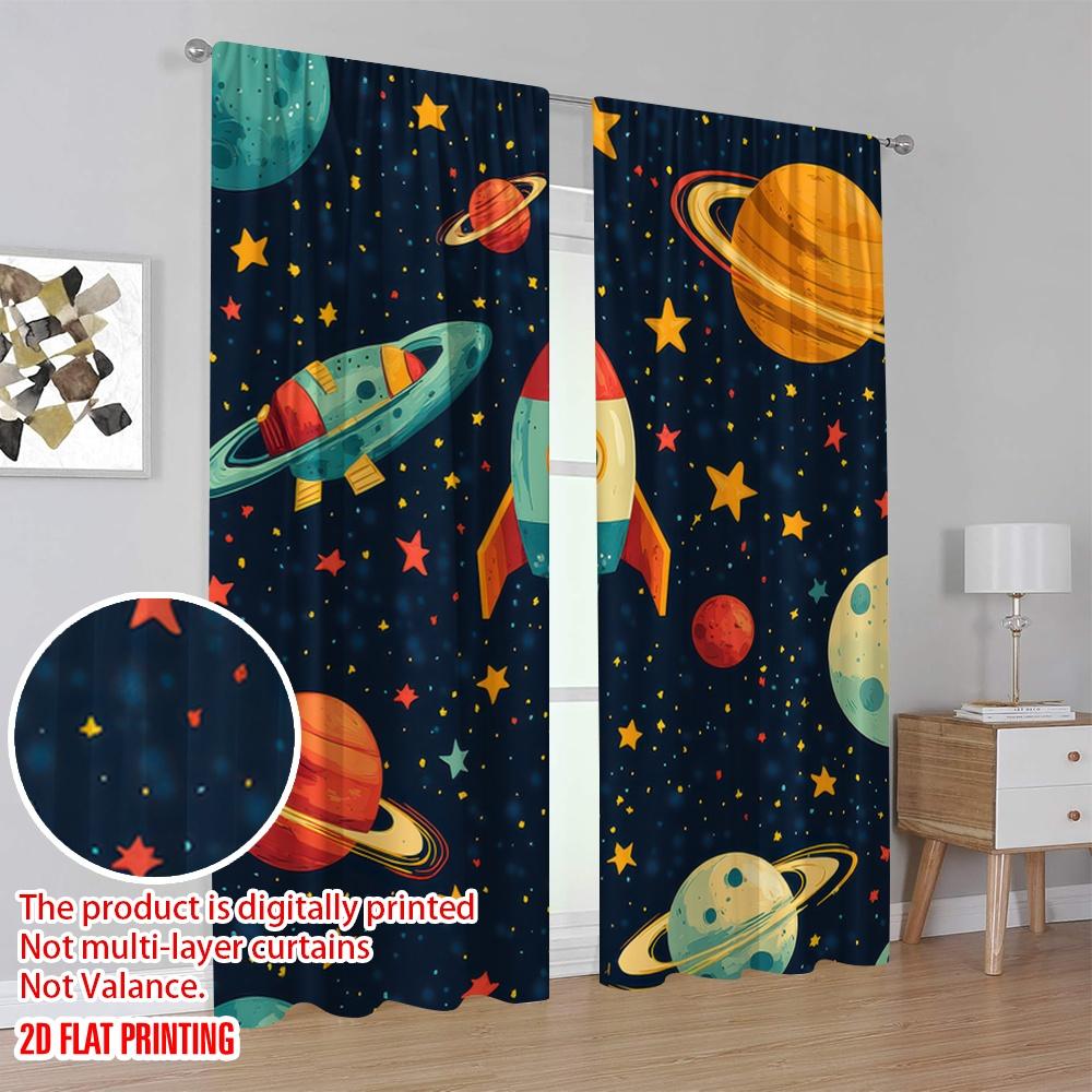 2D flat printing 2pcs Window Curtains Cubes Curtains - Girls Kids Rainbow Versatile Polyester,Without Electricity Birthday Party