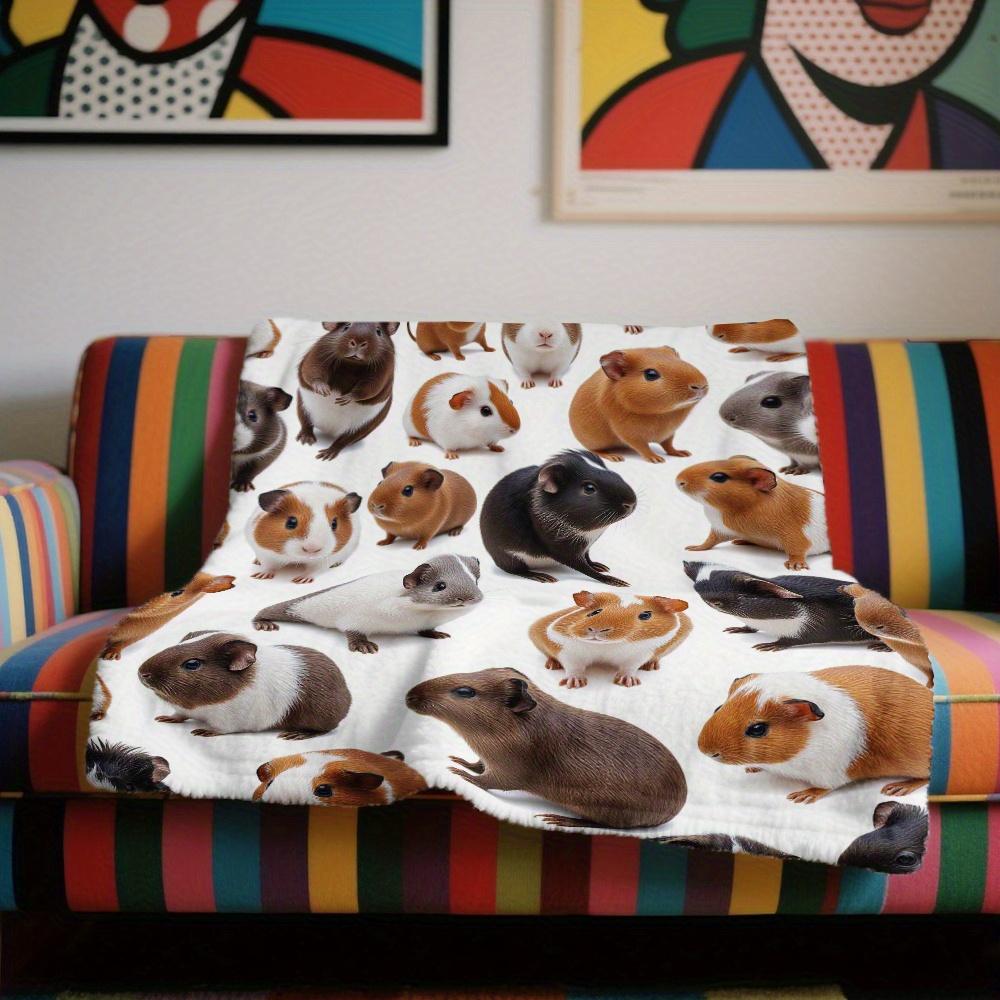 Cute Guinea Pig Animals Pattern Throw Blanket - Whimsical Pet Motif Cozy Soft Thick Accent for Home Office Sofa Camping